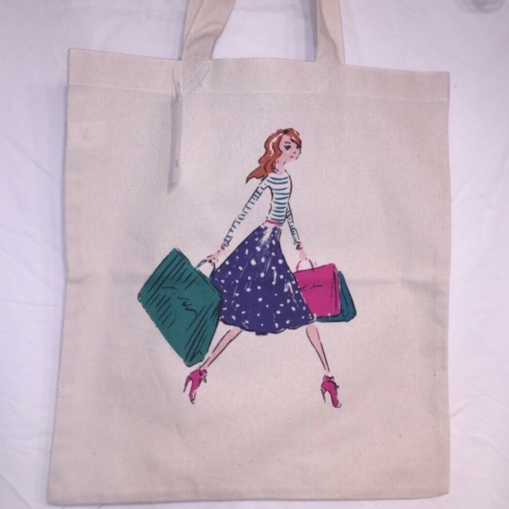 LOFT Girl Shopping Graphic Tote Bag 14"X 13 # 3117